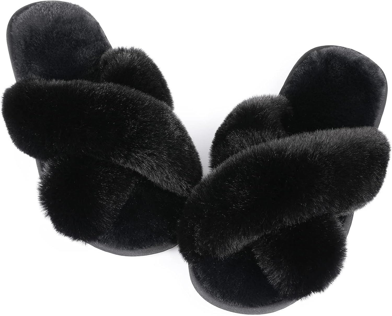 Ankis Women Slippers Fluffy Slippers Memory Foam, Cross Band Furry Open Toe Slip...