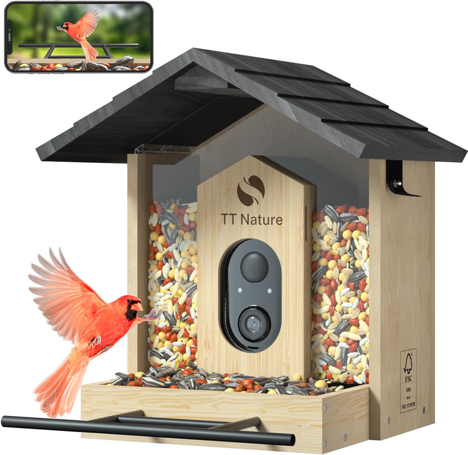 Bird Feeder with Camera, Upgraded 1.5L Smart Bird Feeder with AI Identify for 10...