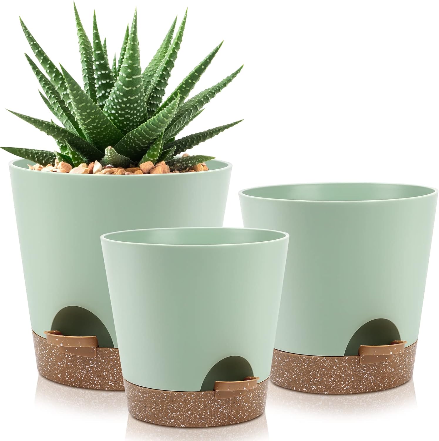 Indoor Self Watering Planters with Drainage Holes and Saucers, 9,8, 7.5 Inches,...