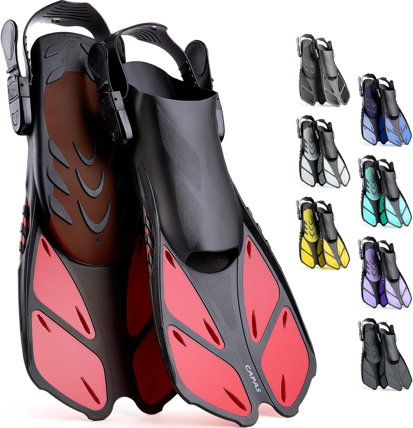 CAPAS Snorkel Fins, Swim Fins Travel Size Short Adjustable for Snorkeling Diving...