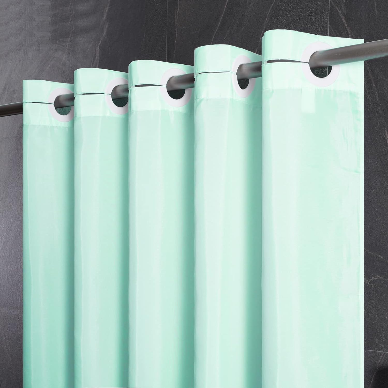 Furlinic Green Long Shower Curtain Washable Polyester Material Mould Proof Resis...