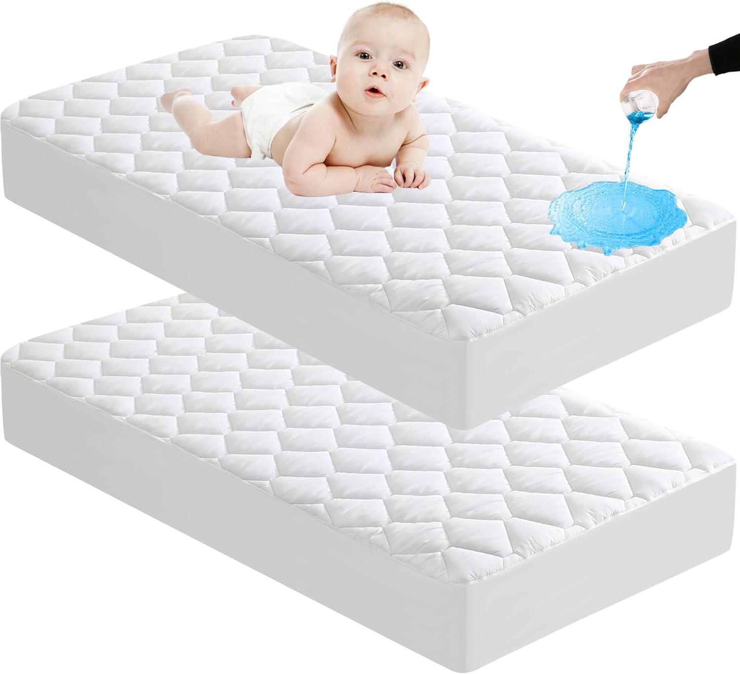 Lunsing 2 Pack Waterproof Crib Mattress Protector, Soft & Breathable Crib Mattre...