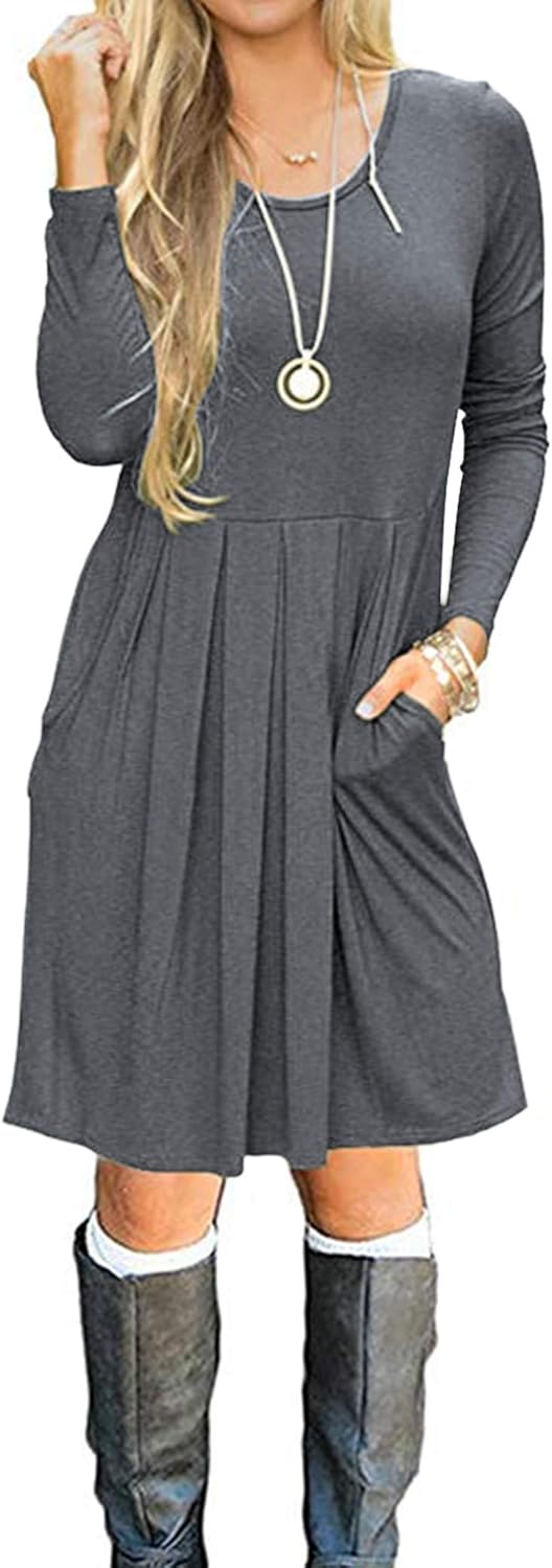 AUSELILY Women's Dress, Special Long Sleeve Dress with Pleated Design, Innovativ...