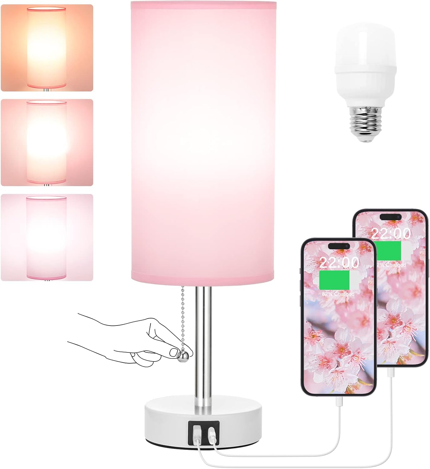Hong-in Pink Lamp for Girls Bedroom, Special Nightstand Lamp with 3 Color Modes,...