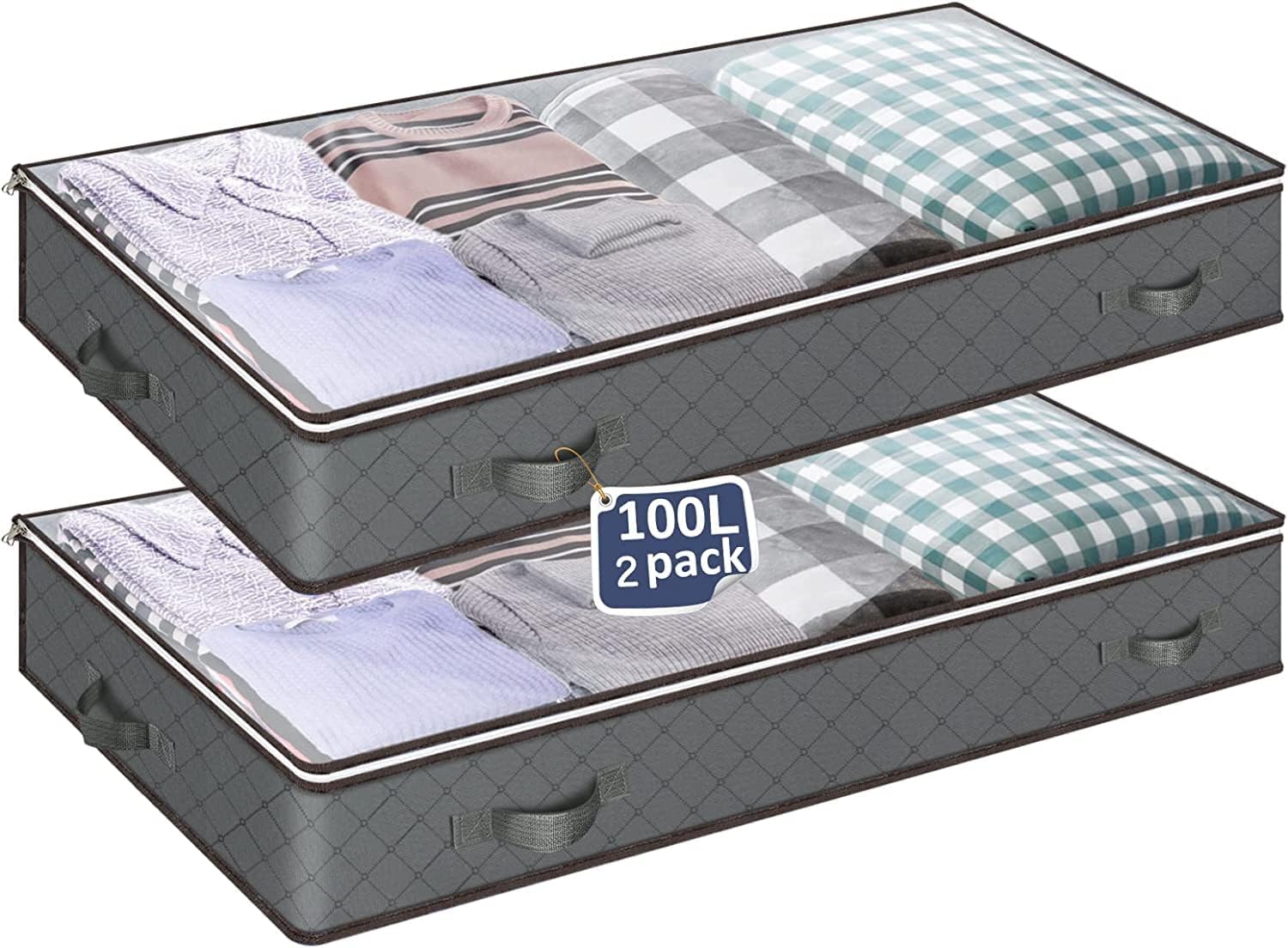 MIXC Under Bed Storage Box with Lid - 2 Pack 100L Bathroom Storage Box for Wardr...