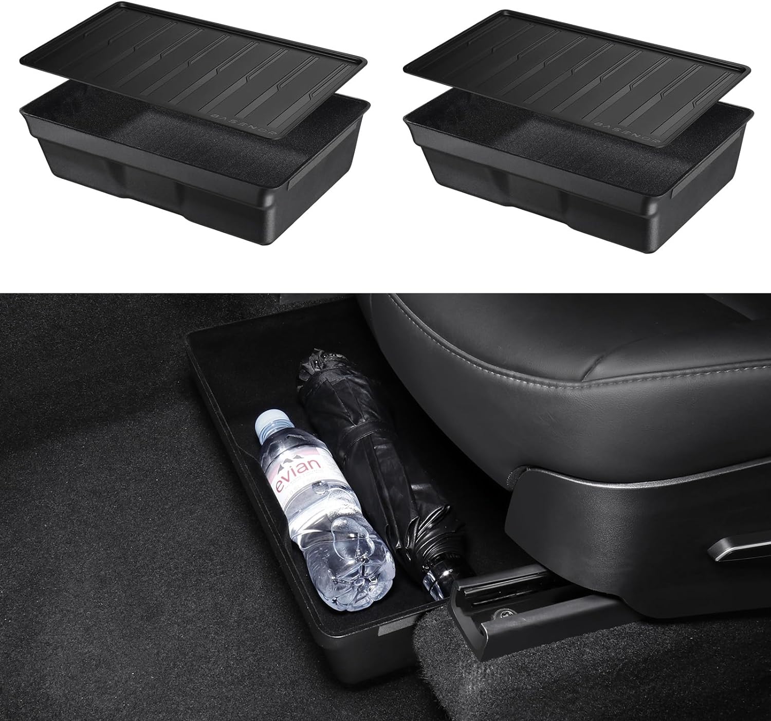 BASENOR 2024 Newest 2PCS Tesla Model Y Under Seat Storage Box Organizer Hidden T...
