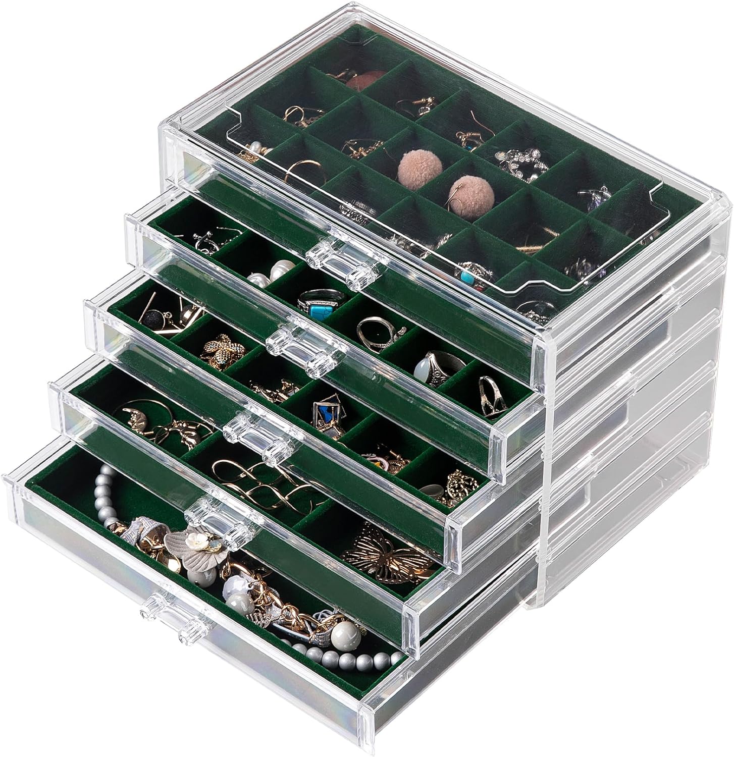 Frebeauty Acrylic Jewelry Organizer, Special Earring Organizer Box with 5 Drawer...