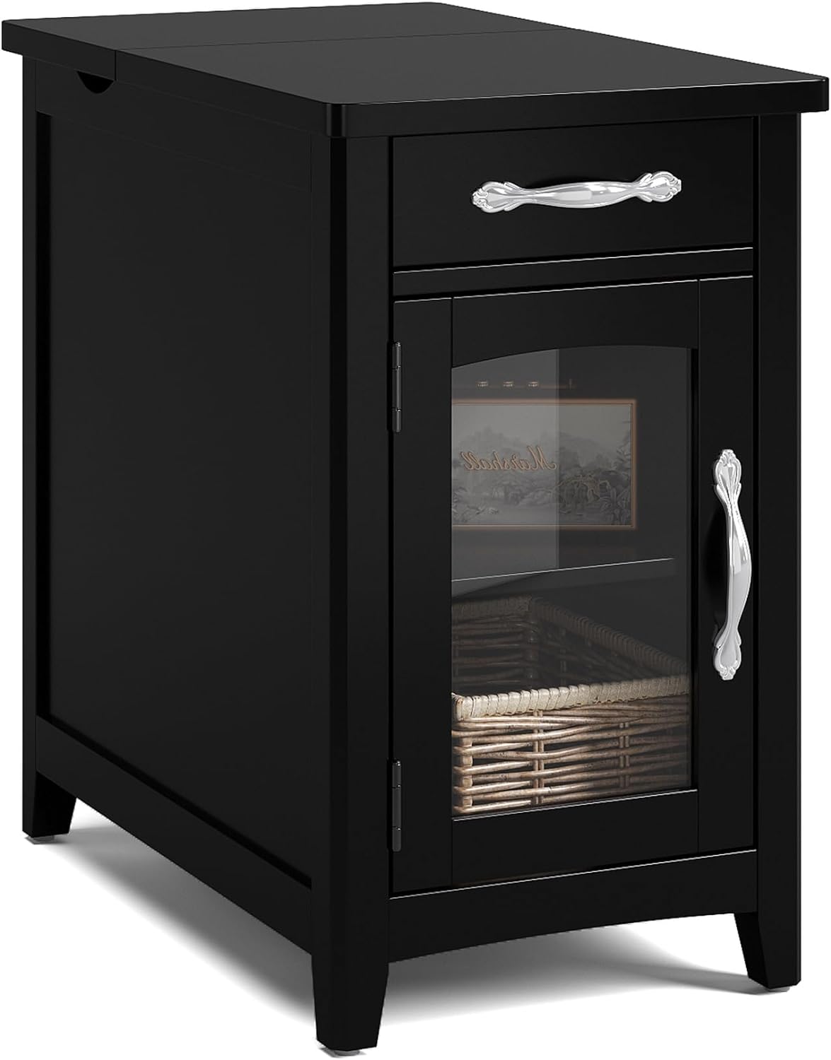 LINSY HOME End Table with Charging Station, Side Table for Bedroom with Drawer a...