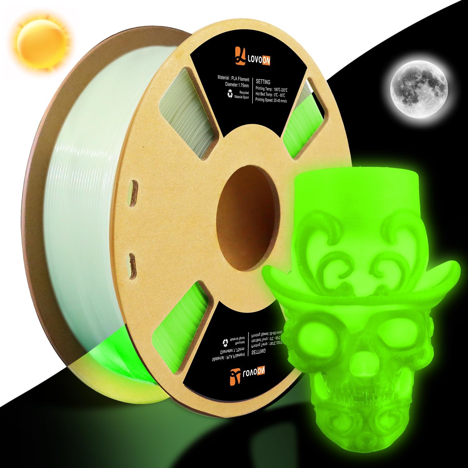3D PLA Glow in The Dark Filament, Glow Green PLA, Color Change PLA Filament 1.75...