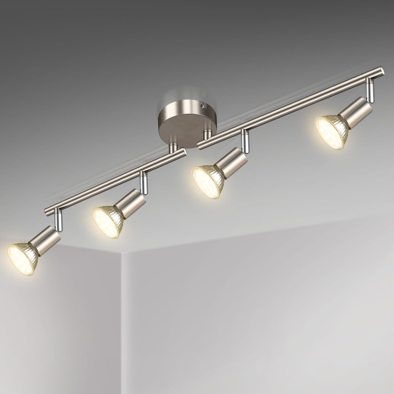 Unicozin LED Ceiling Light Rotatable, 4 Way LED Ceiling Spotlight, Matt Nickel &...