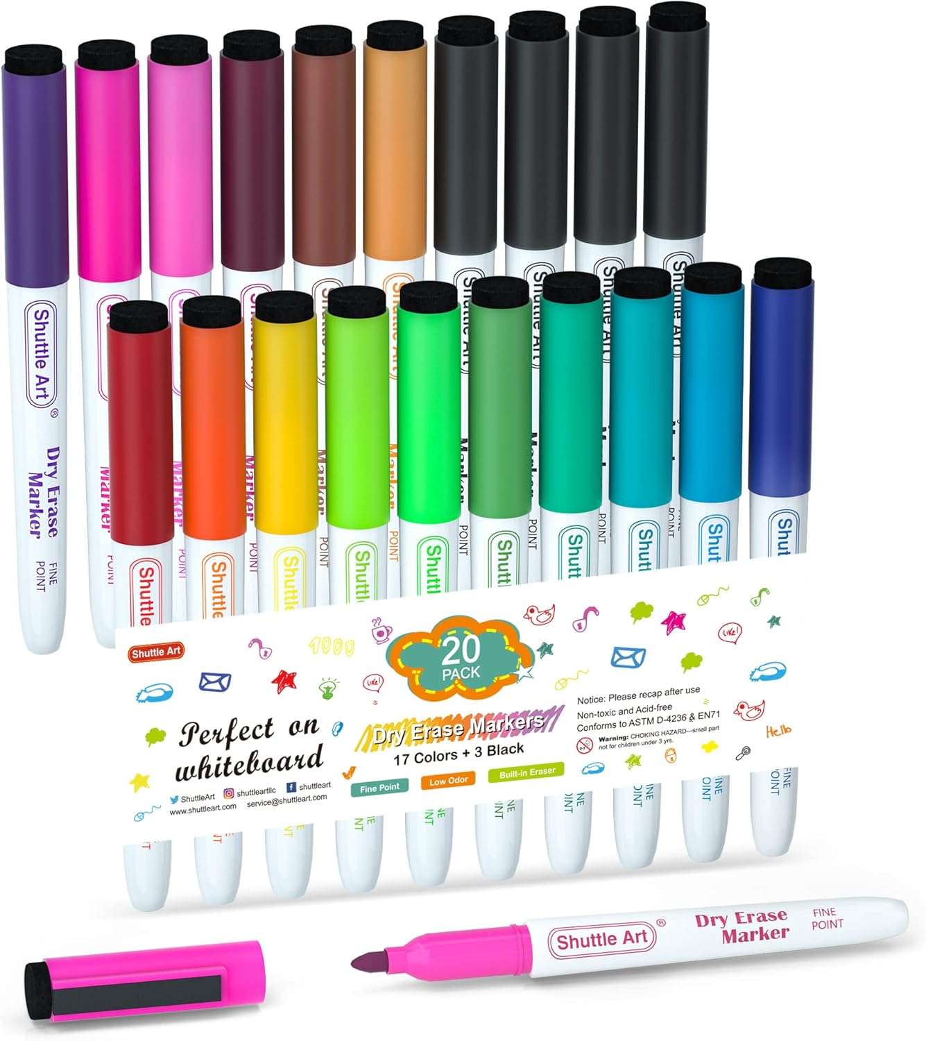 Shuttle Art Dry Erase Markers, 20 Pack 17 Colors W...