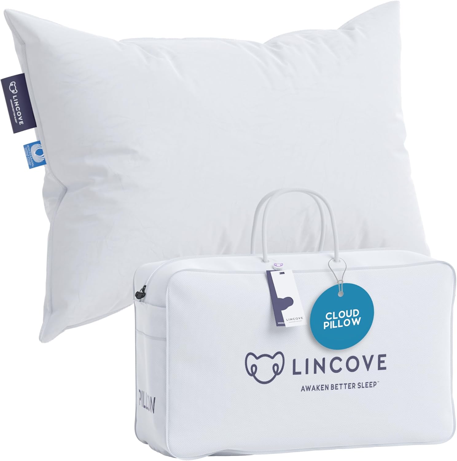Lincove Cloud Natural Canadian White Down Luxury Sleeping Pillow - 625 Fill Powe...