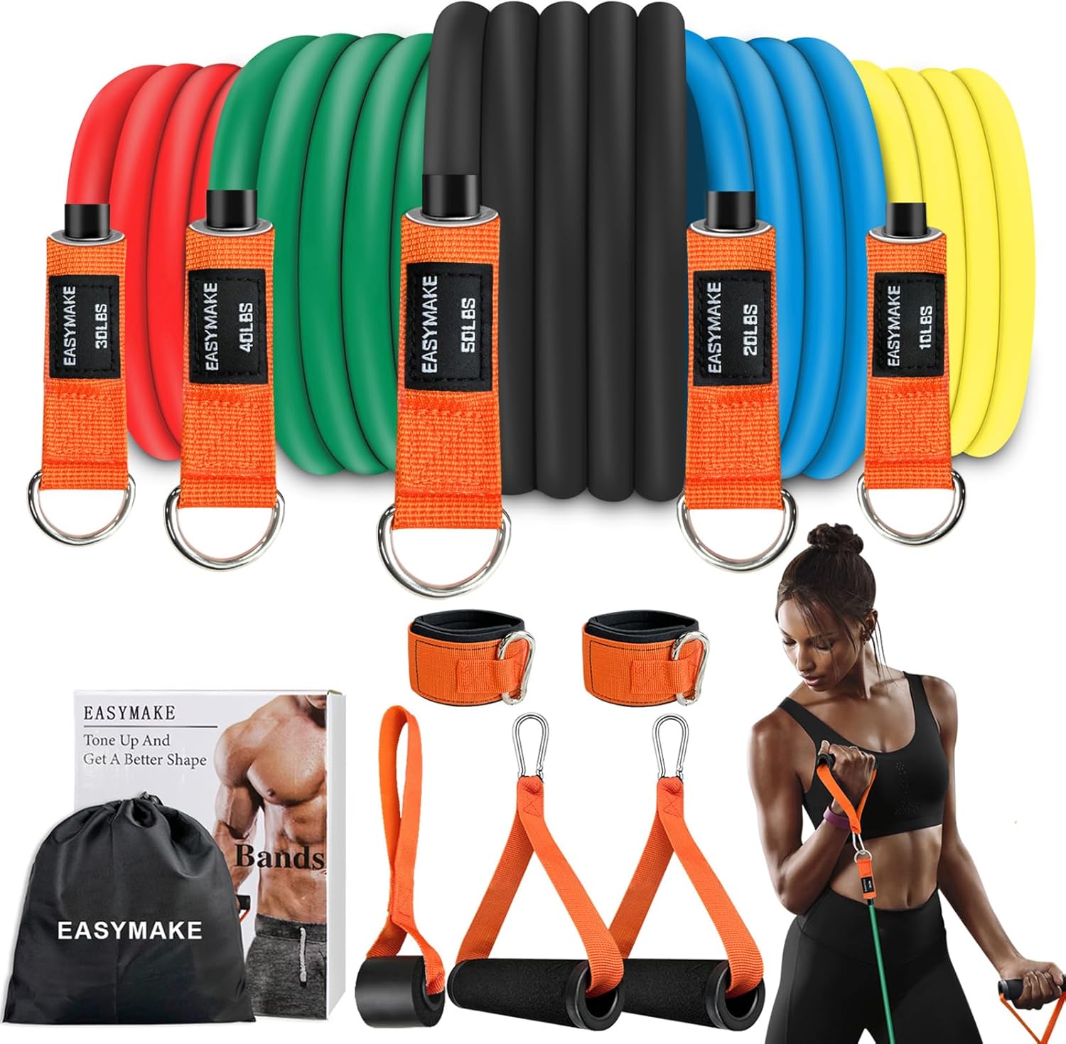 Resistance Bands, Exercise Bands with Handles, Door Anchor and Ankle Straps, 150...