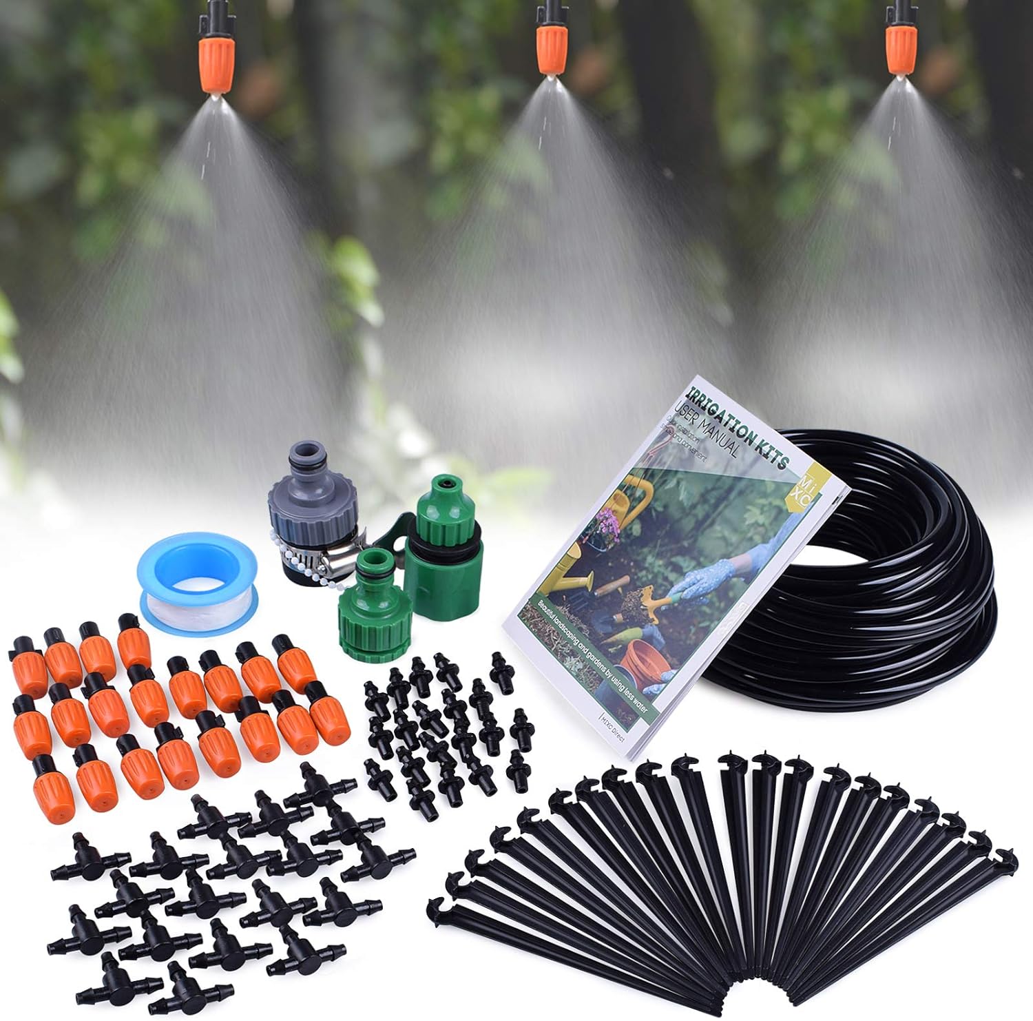 MIXC Irrigation System Greenhouse Watering Systems 1/4 INCH 50FT DIY Auto Drip I...