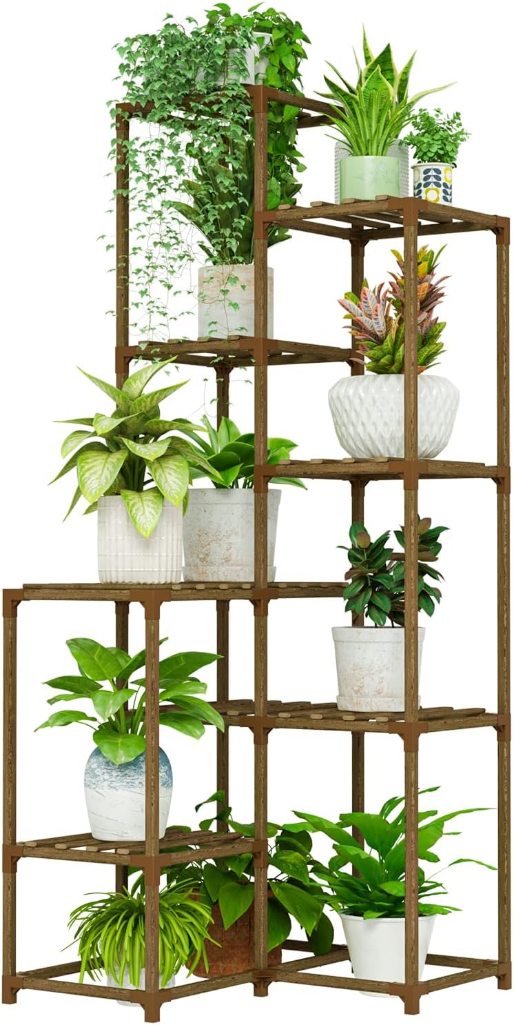 Bamworld Plant Stand Indoor Outdoor Plant Shelf Corner Tall Plant Stand Flower S...