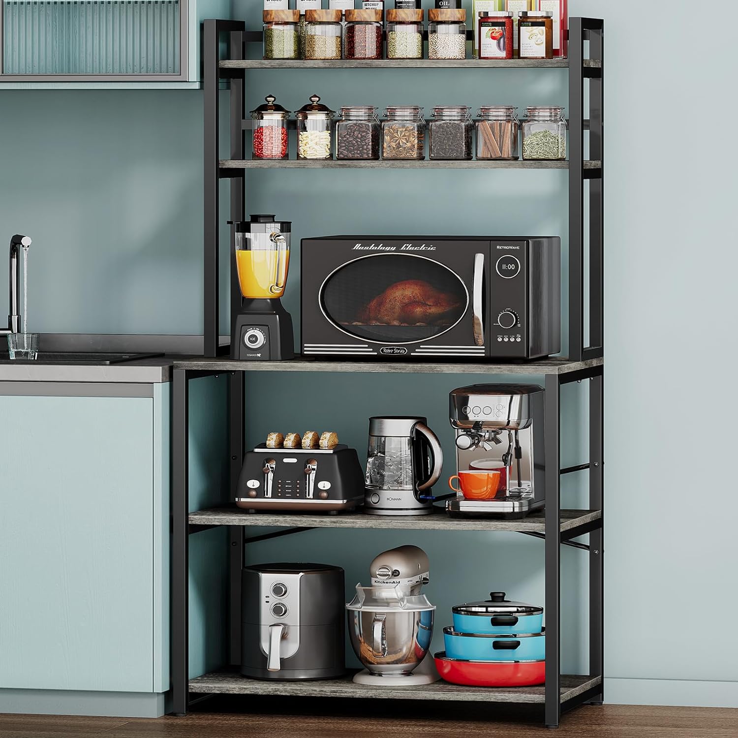 Denkee 31.5 Inch Width Bakers Rack for Kitchen, Industrial 5-Tier Microwave Stan...