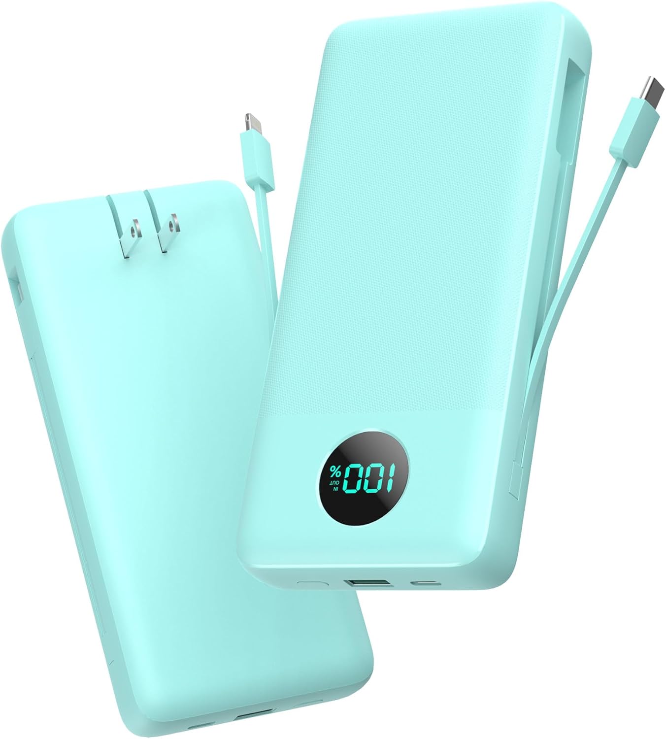 Portable Charger 33800mAh USB C Power Bank with Built-in Cables & AC Wall Plug,2...