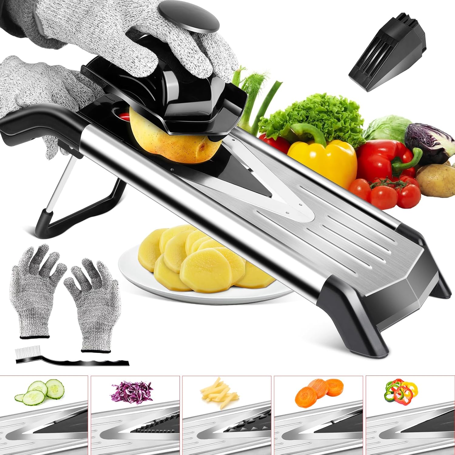MASTERTOP Mandoline Vegetable Slicer, Mandoline Slicer V Blades with 5 Stainless...