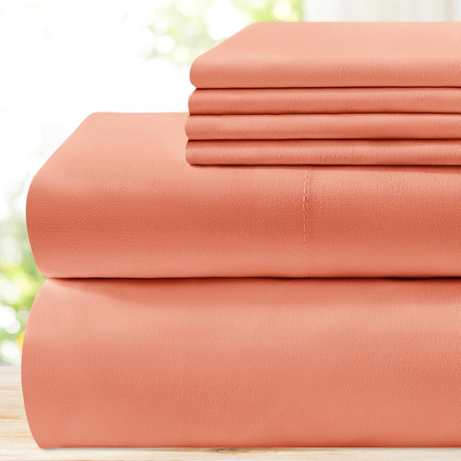 BYSURE 6 Pieces Bed Sheets Set(Full, Coral) - Super Soft 1800 Thread Count 100%...