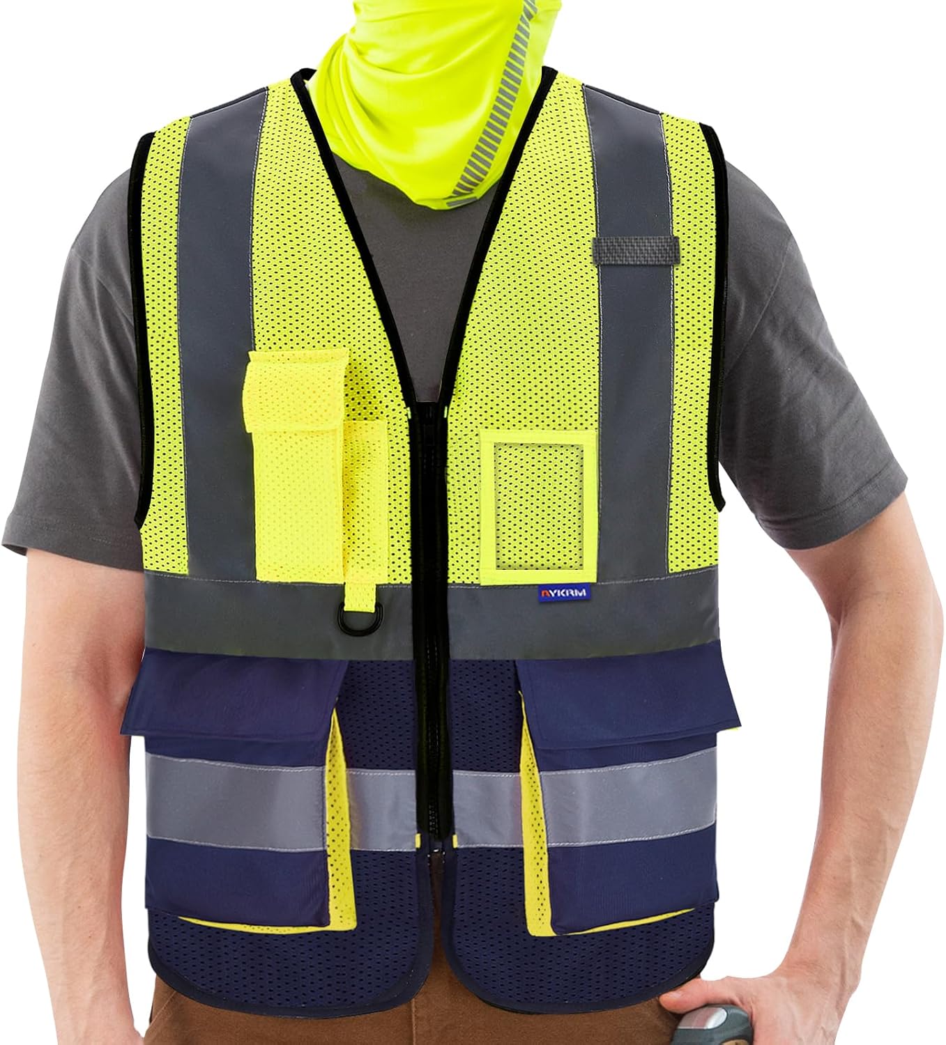 A-SAFETY High Visibility Mesh Safety Reflective Vest with Pockets and Zipper,Hi...