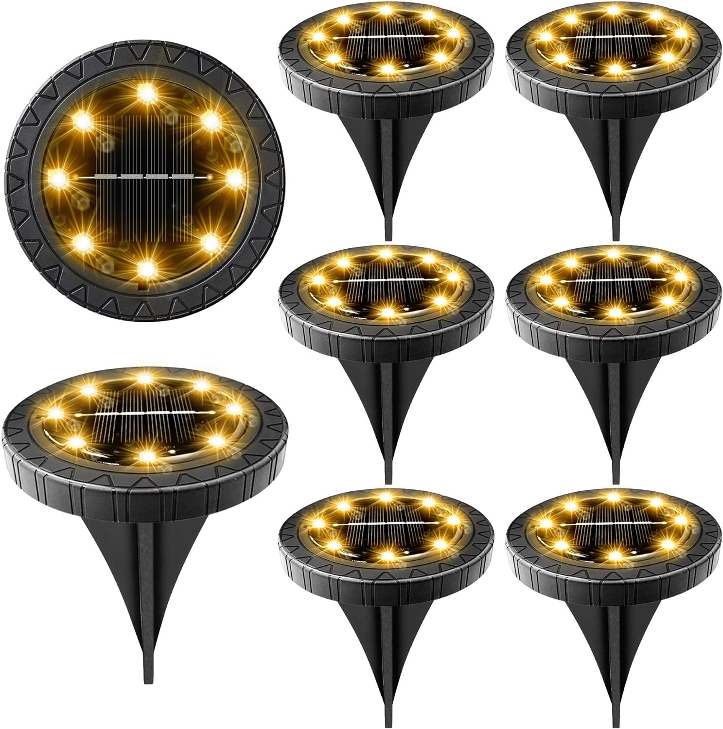 Solar Powered Ground Lights 8 Pack,IP68 Waterproof Outdoor LED Disk Lights for G...