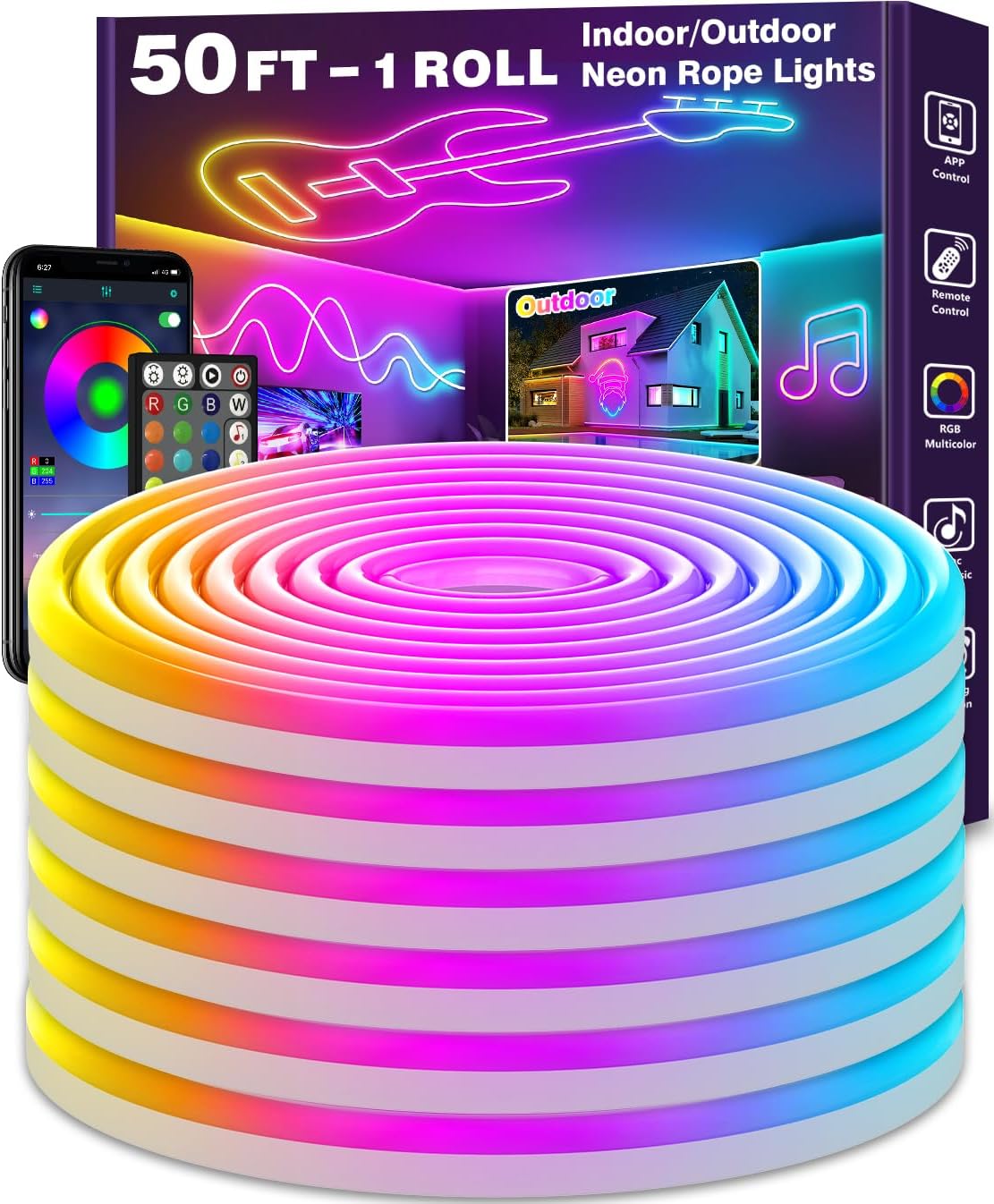 50Ft Neon Rope Lights,Flexible Led Rope Lights Control with App/Remote,Multiple...