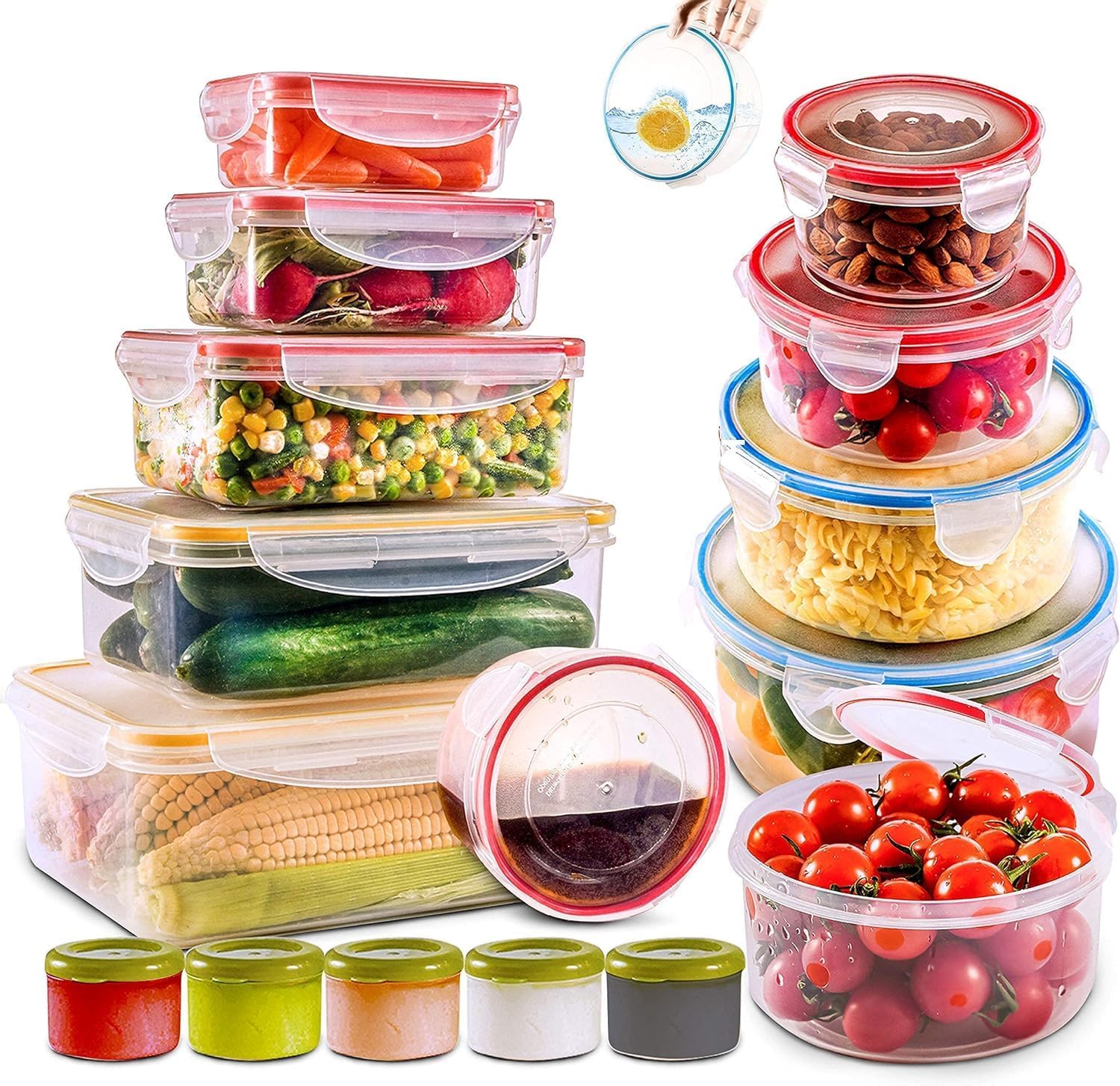 RFAQK 28 Pcs Food Storage Containers with Airtight Lids-(85OZ to 1.2OZ) 14 Clear...