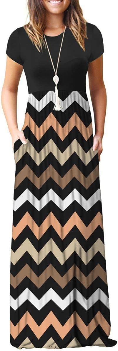 MISFAY Women Short Sleeve Loose Plain Maxi Dresses Casual Long Dresses Pockets L...