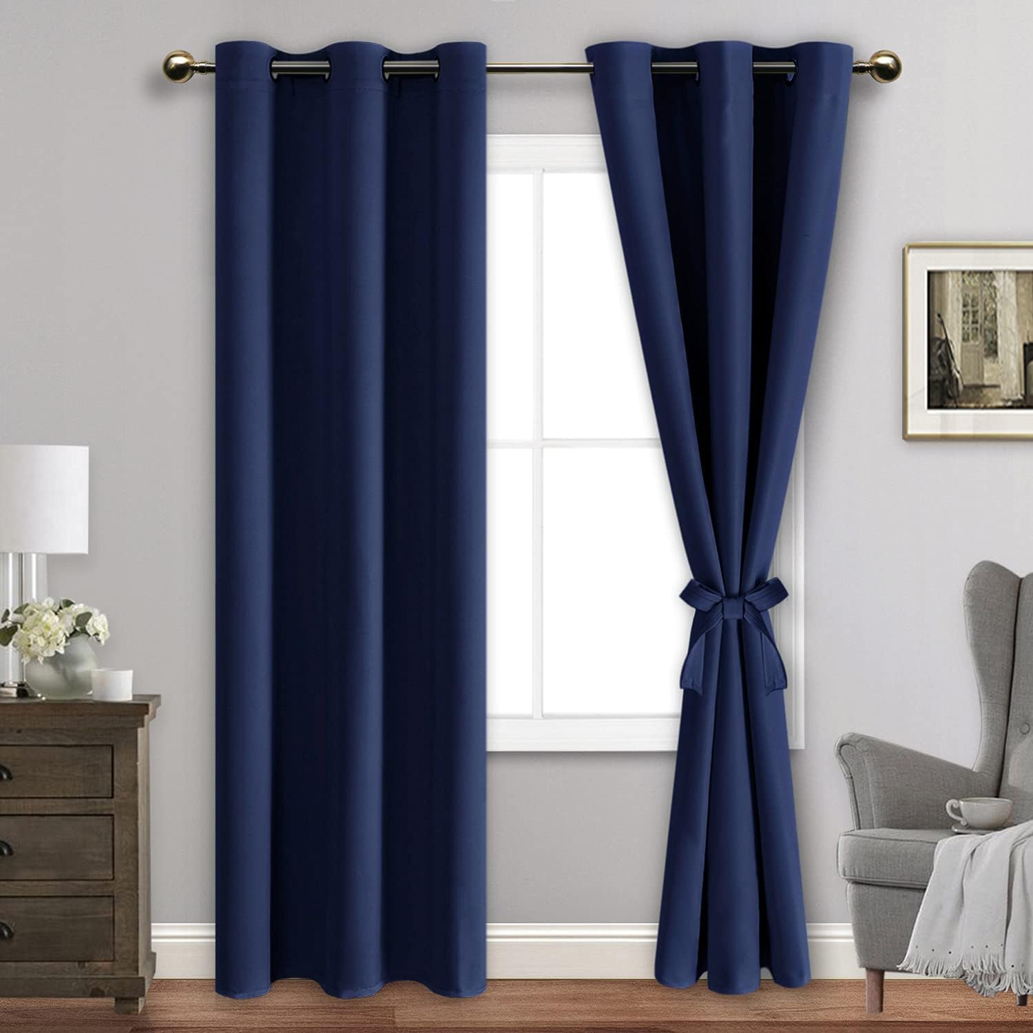 JIUZHEN Blackout Curtains with Tiebacks - Thermal Insulated, Light Blocking and...