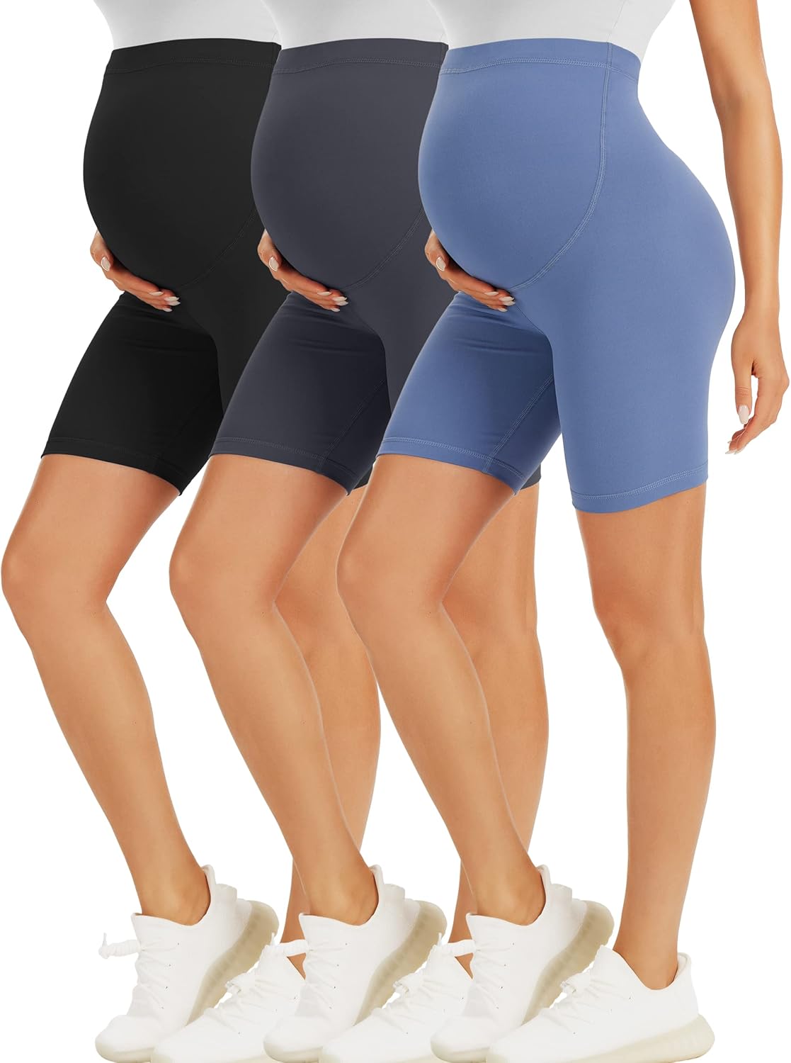 BONVIGOR Maternity Shorts Over The Belly Biker Workout Yoga Active Athletic Preg...