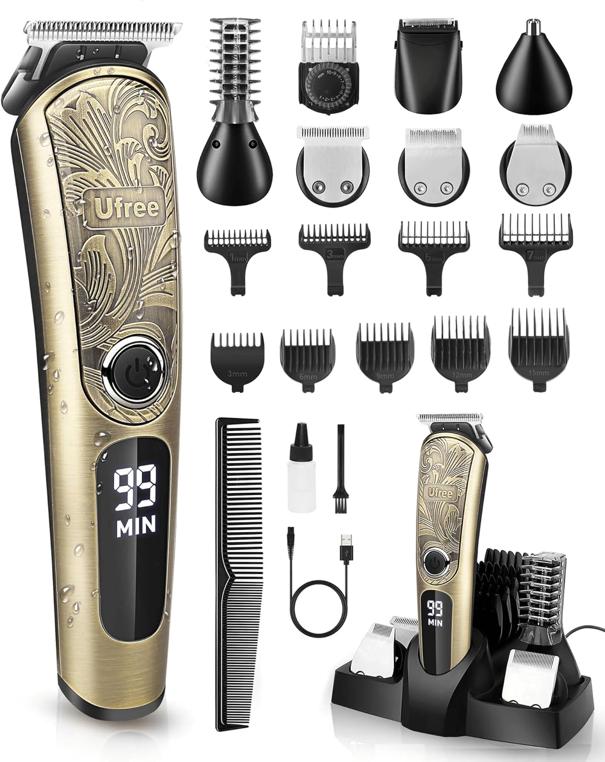 Ufree Gifts for Men, Beard Trimmer for Men with Charging Stand, IPX7 Waterproof...
