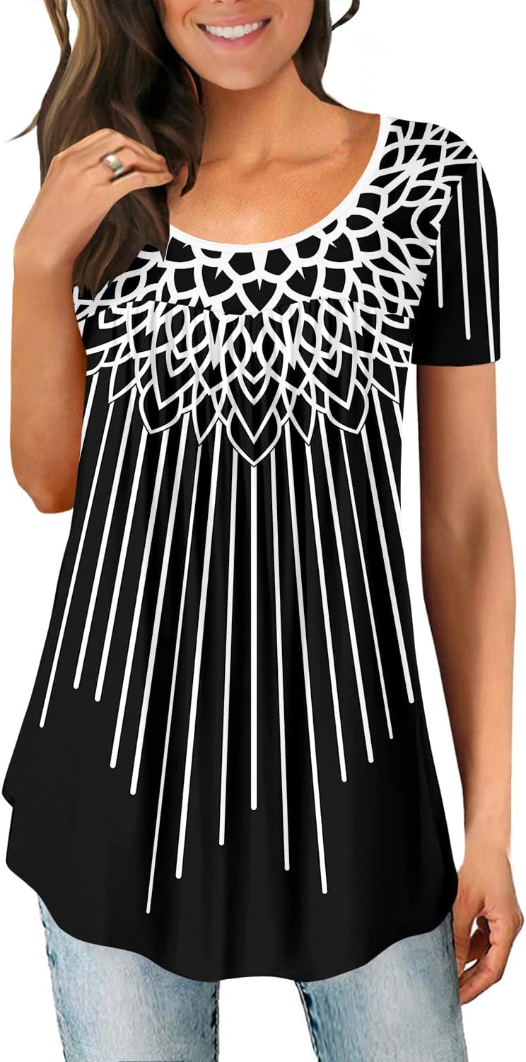 CHICZONE Ladies Tops Short Sleeve Blouse Crew Neck Tunic for Women Floral Henley...