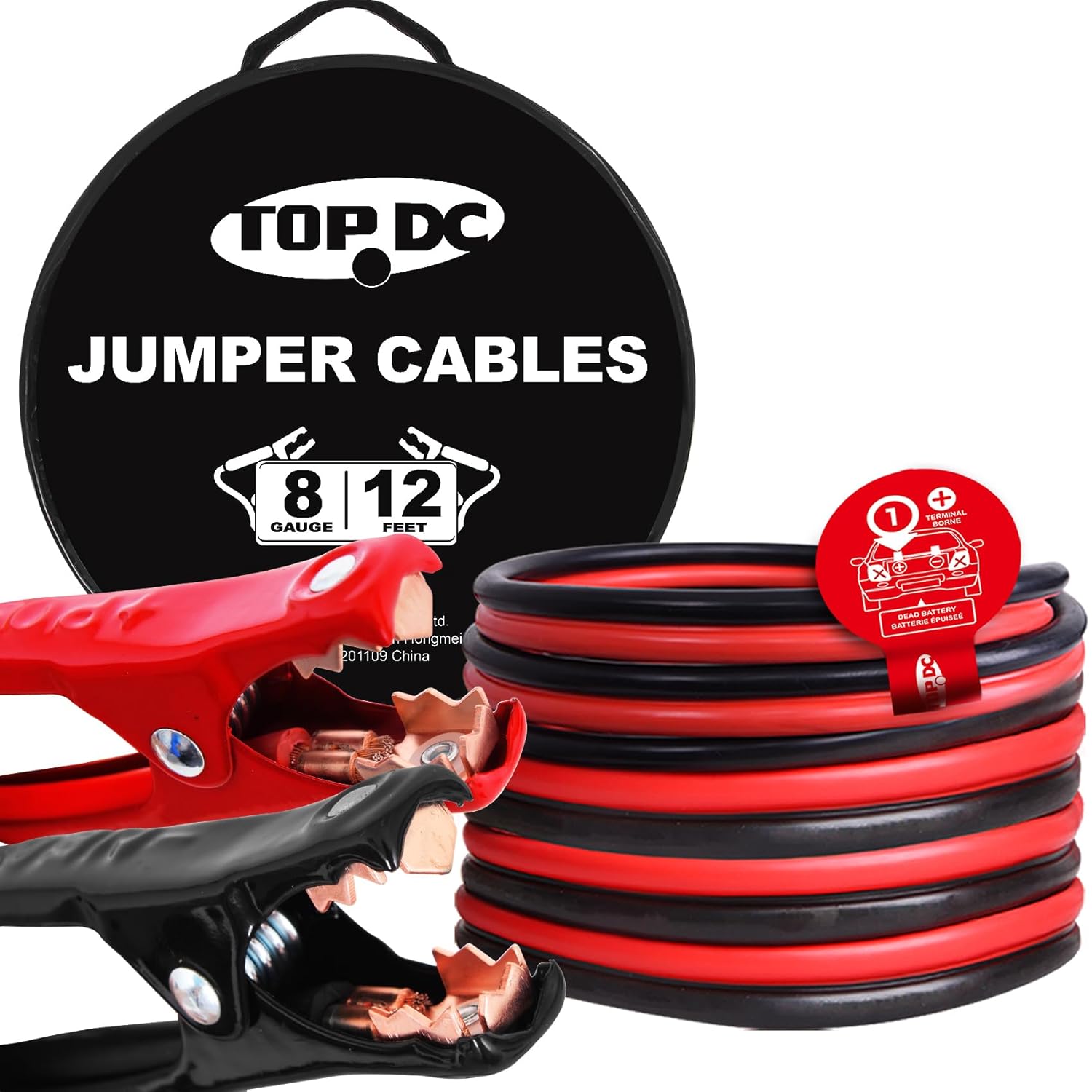 TOPDC 8 Gauge 12 Feet Jumper Cables for Car Battery, UL-Listed Heavy Duty Automo...