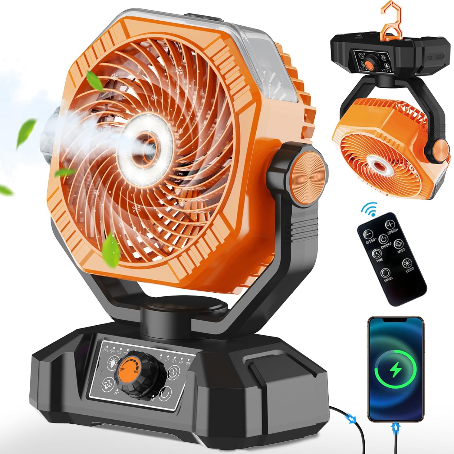 Misting Fan Portable, 2 Mist Modes 180ml Water Tank, 8 Inch Rechargeable 10000ma...