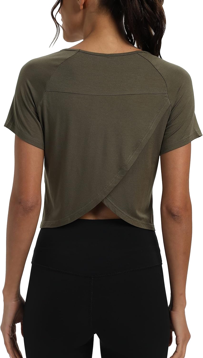 Mippo Workout Tops for Women Cropped Split Back Athletic Gym Exercise Shirts Loo...