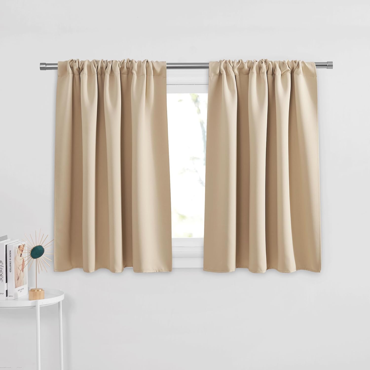 PONY DANCE Short Length Curtains for Kitchen, Solid Half Window Curtain Tiers fo...