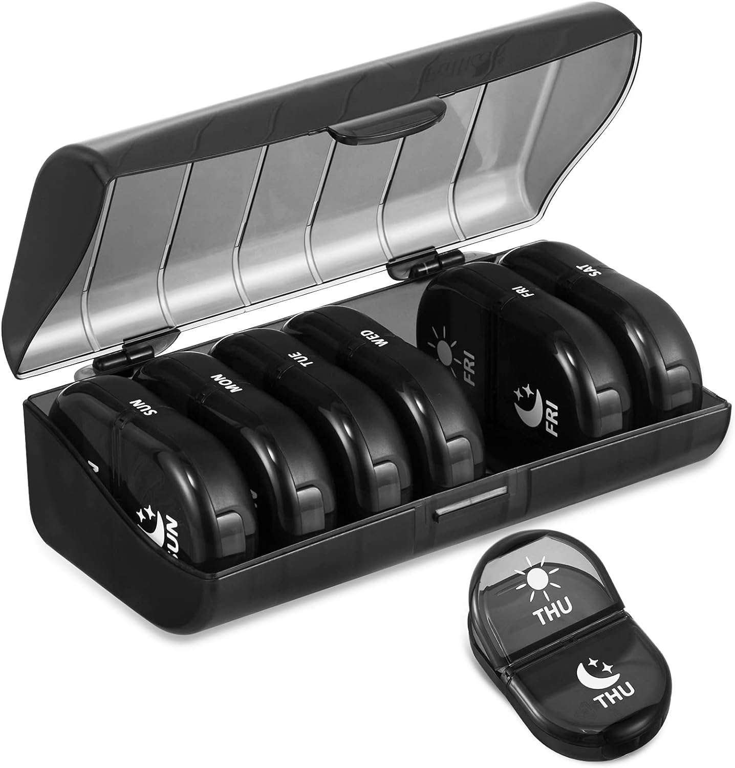 Fullicon Pill Box Organiser 2 Times A Day, Portable 7 Day Pill Boxes, Tablet Org...