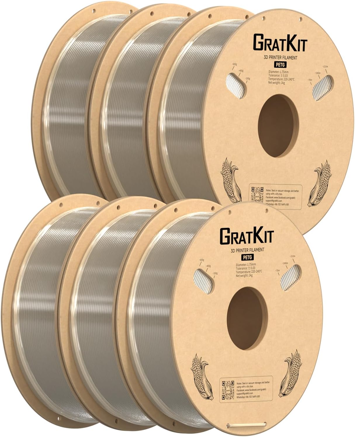 GratKit PETG 3D Printer Filament 6KG, PETG Filament 1.75mm, -0.03mm, 3D Printing...
