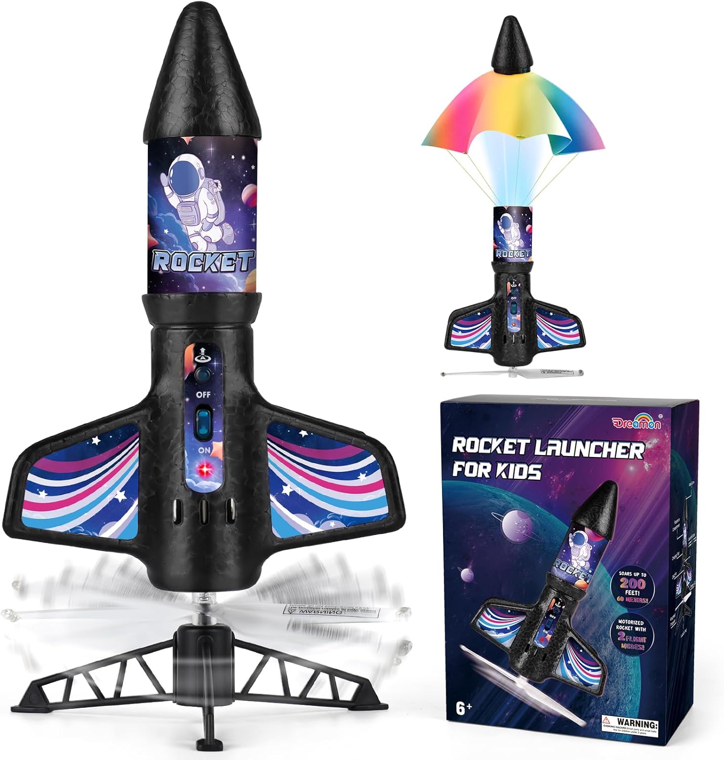 Dreamon Rocket Launcher for Kids with Parachute LED Light, Motorized Rechargeabl...