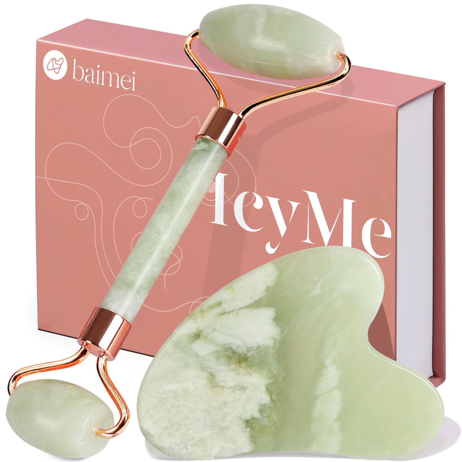 BAIMEI Jade Roller & Gua Sha Set Face Roller and Gua Sha Facial Tools for Skin C...