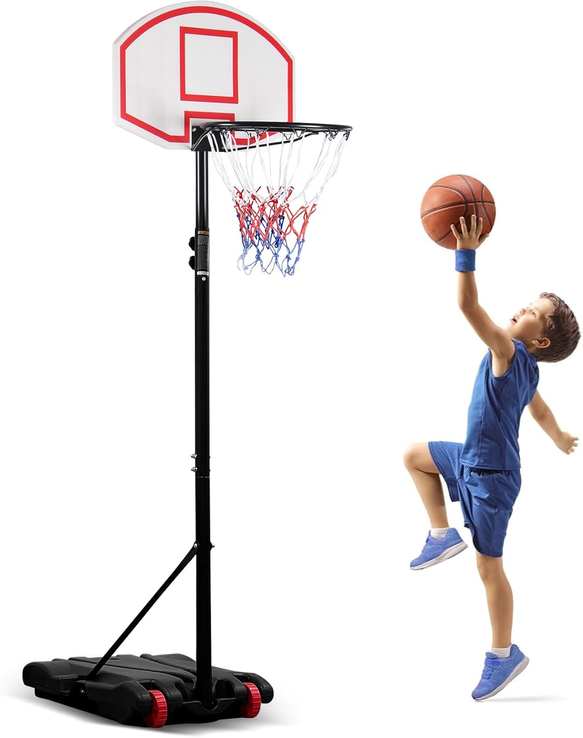 DAWOO Portable Basketball Hoop System Adjustable Height 179-209cm on Wheels, 28...