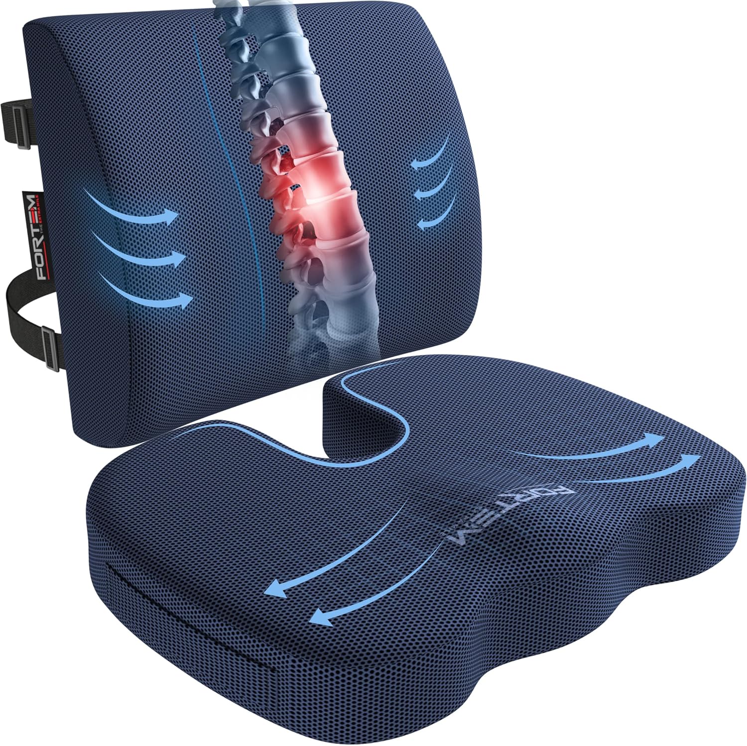 FORTEM Chair Cushion, Seat Cushion for Office Chair, Lumbar Support Pillow for C...