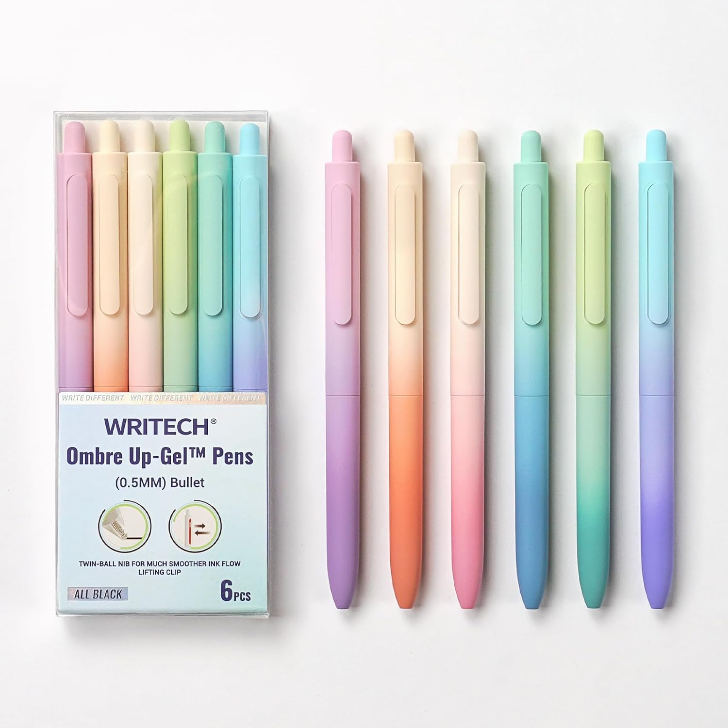 WRITECH Fine Point Gel Pens: 0.5mm Retractable Black Ink 6ct Smooth Writing No B...