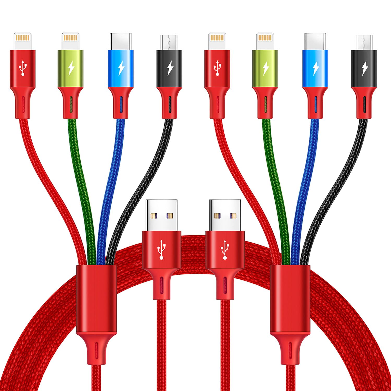 Multi USB Charging Cable 4A, 4-in-1 Charger Cord with USB C/Micro USB Port Adapt...