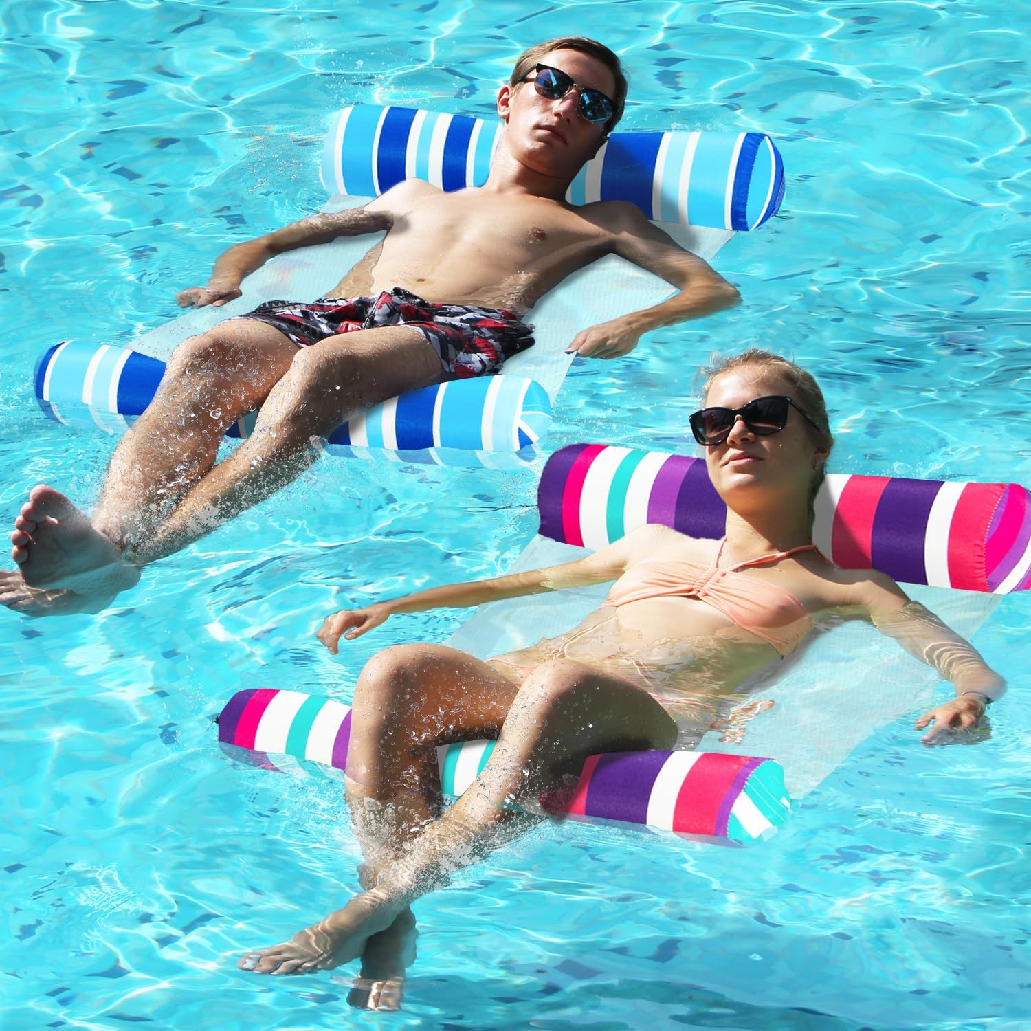 FindUWill 2 Pack Fabric Water Swimming Pool Floats Hammock, XL, Inflatable Multi...