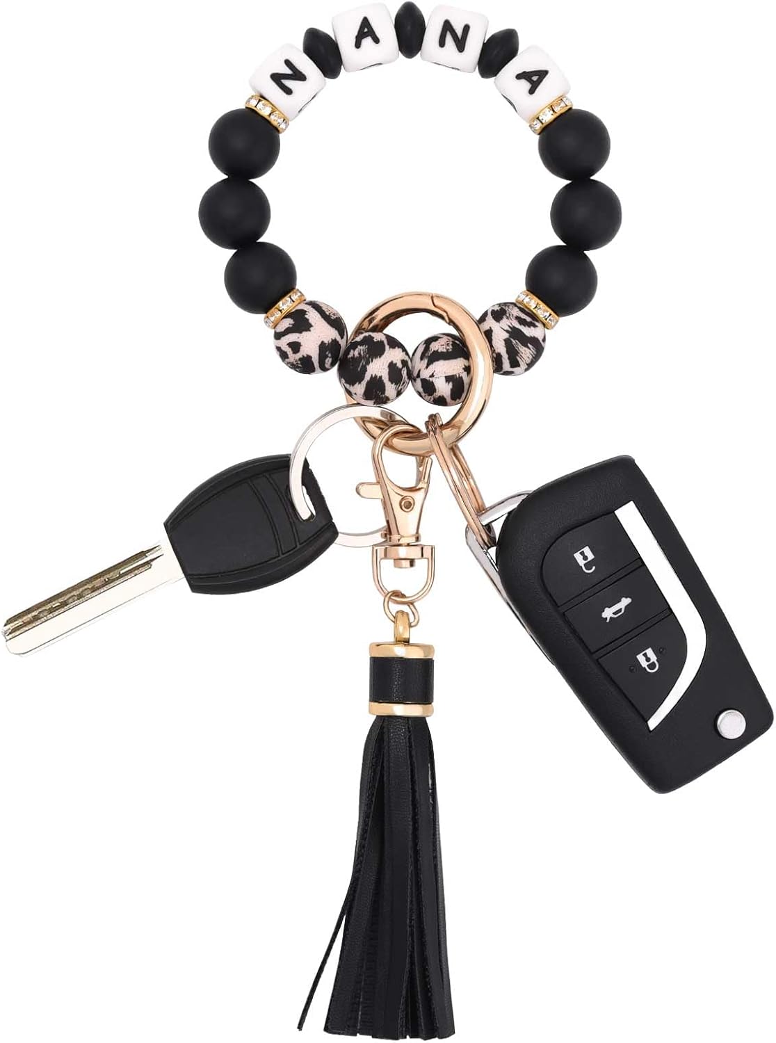 BAOSIWA Silicone Beaded Bracelet Keychain Wristlet Key Ring Bangle Chains for Wo...