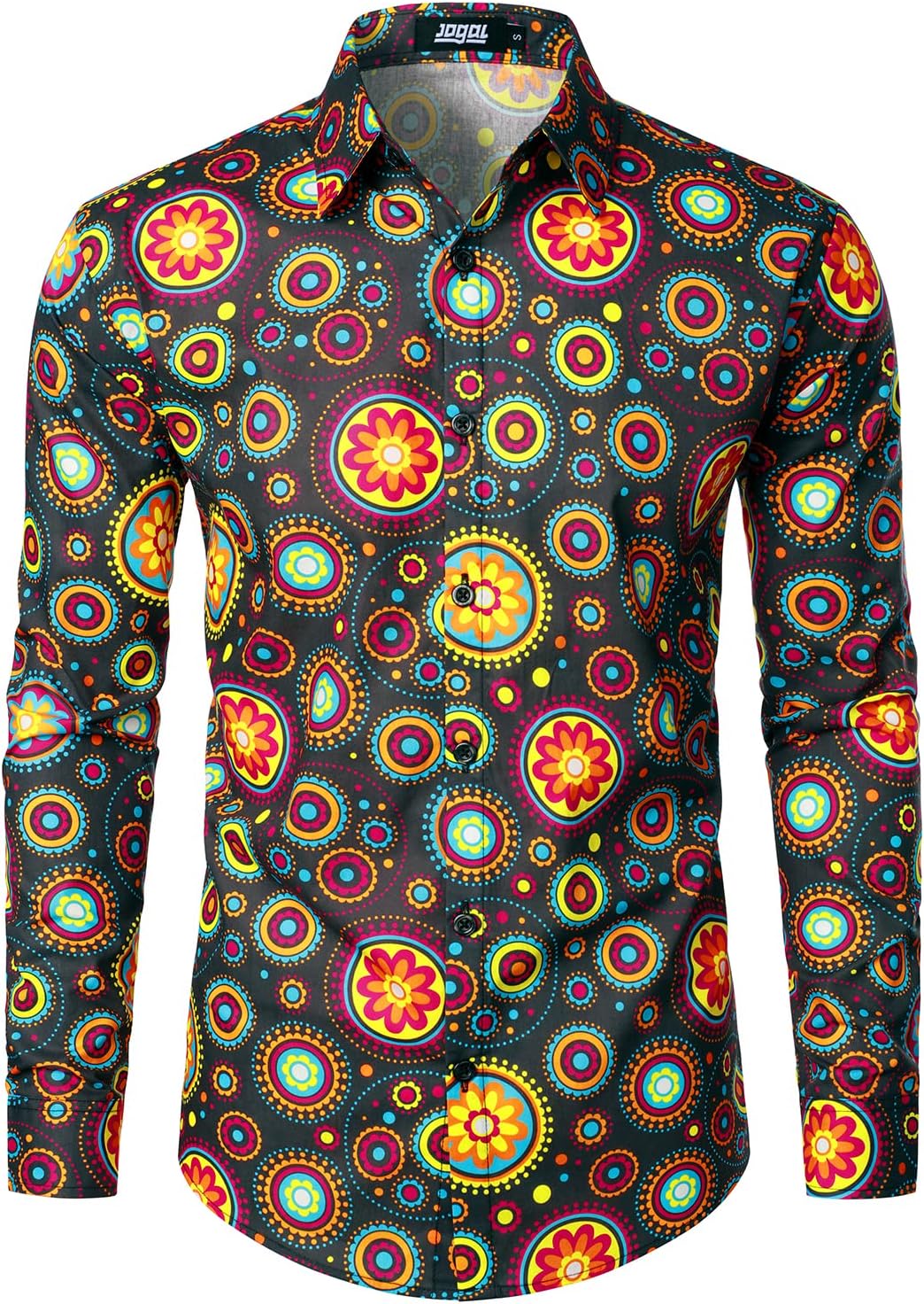JOGAL Mens Regular fit Floral Dress Shirt Long Sleeve Printed Casual Button Down...