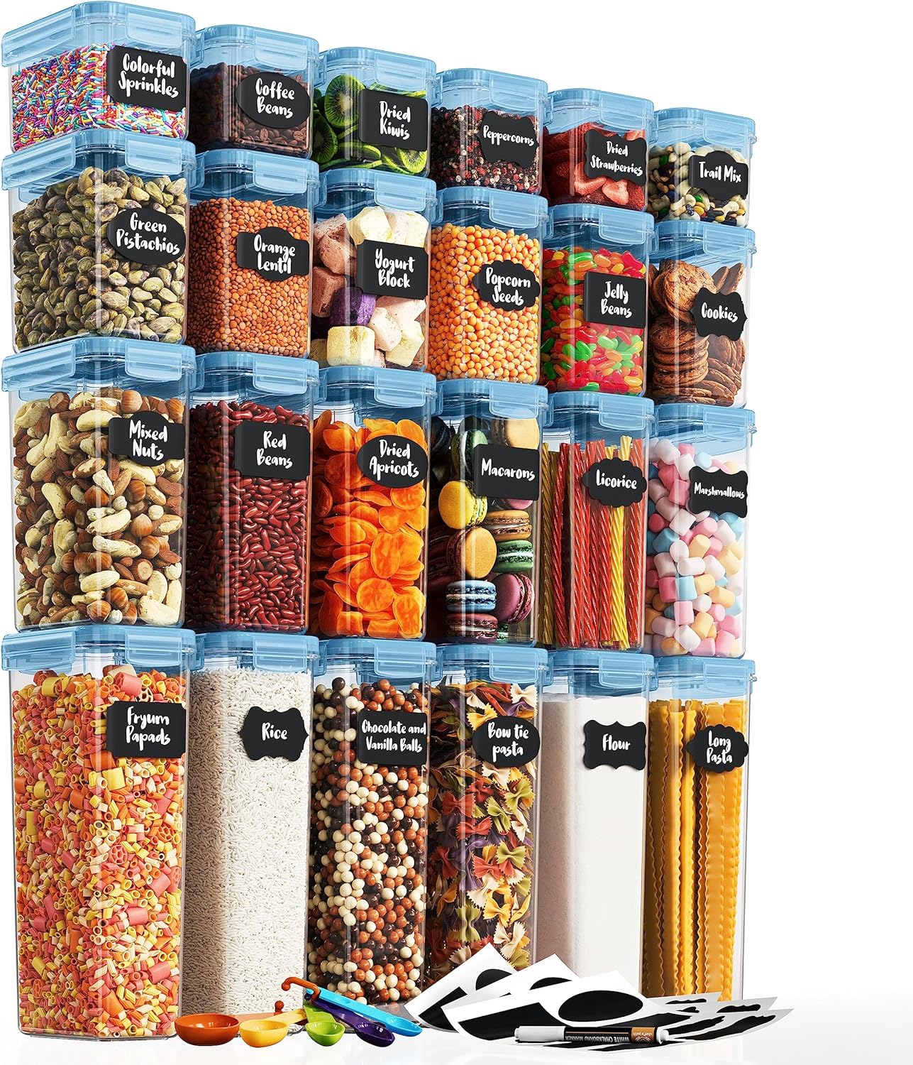 Chef's Path Airtight Food Containers with Lids (24 Pack - Blue) Kitchen Pantry O...