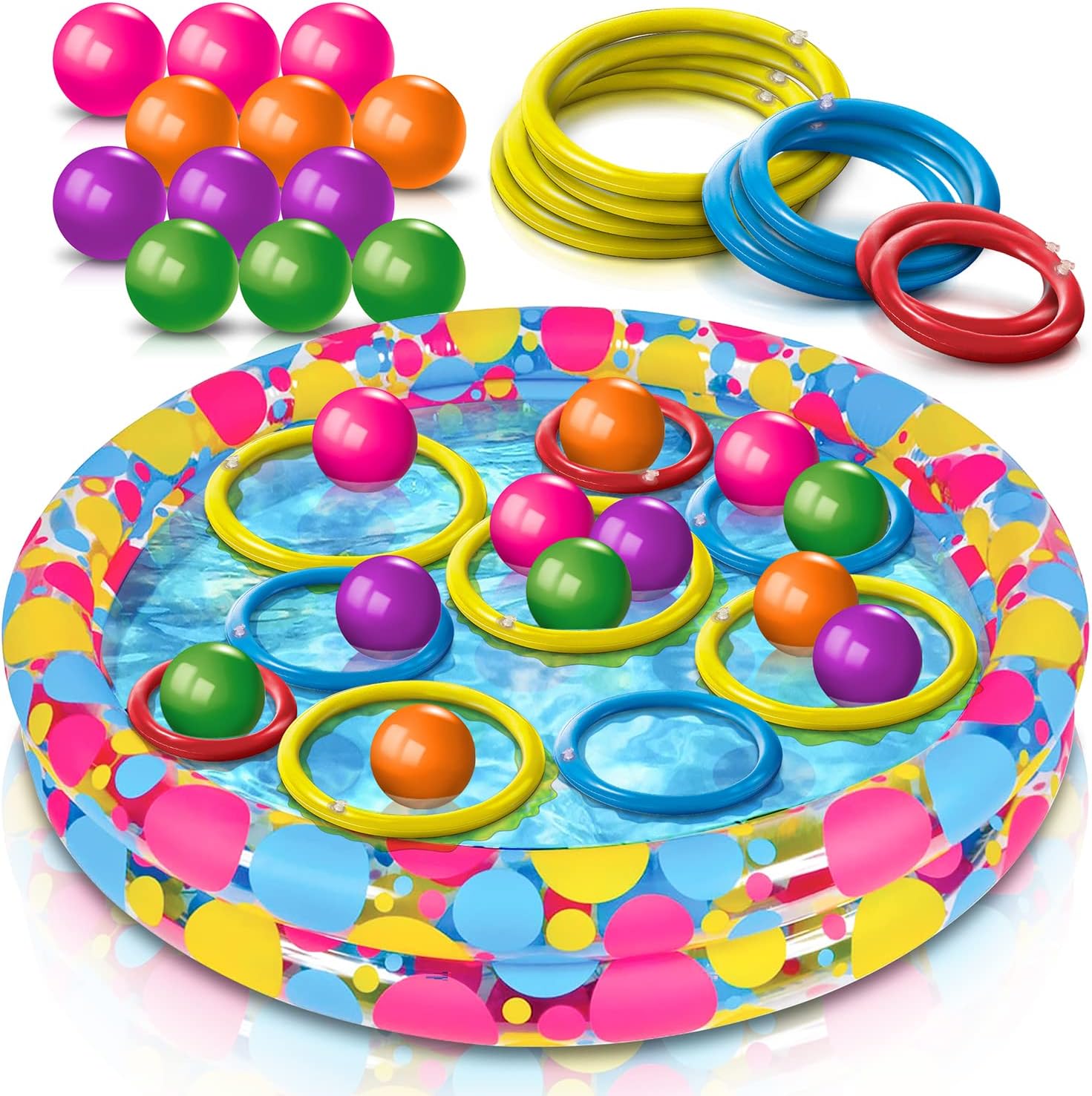 Gamie Floating Ring Toss Game for Kids, Outdoor Carnival Game Set with Inflatabl...