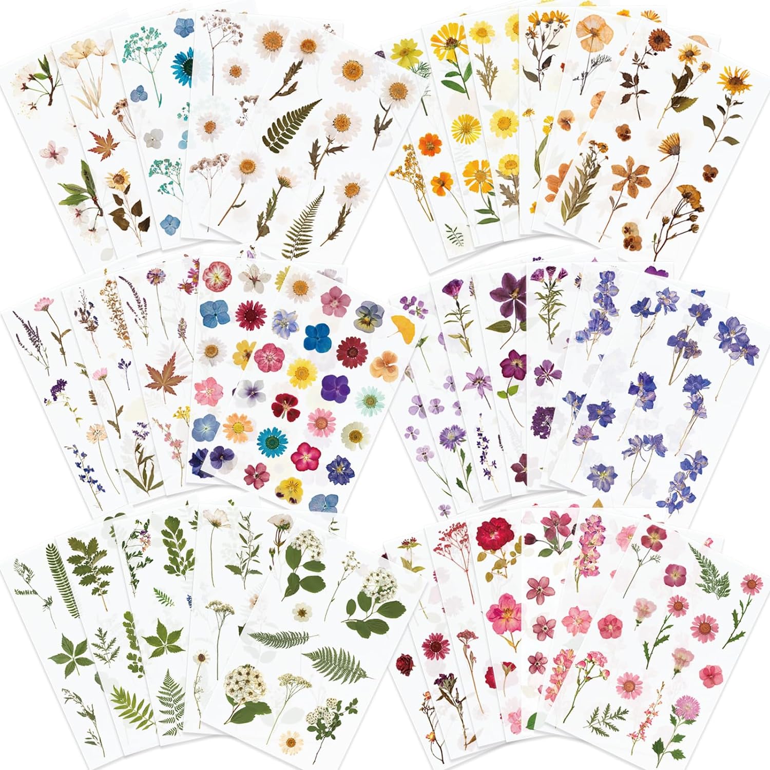 Knaid Pressed Flower Themed Stickers (Assorted 486 Pieces, 36 Sheets) Dried Flor...